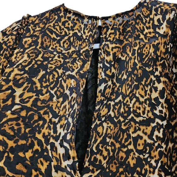 Ronny Kobo Blouse Medium Brown Chiara‎ Velvet Animal Print Top Zip Longsleeve - Picture 6 of 10